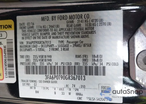 2016 Ford Fusion Se z USA, uszkodzony, nr VIN 3FA6P0T90GR367013